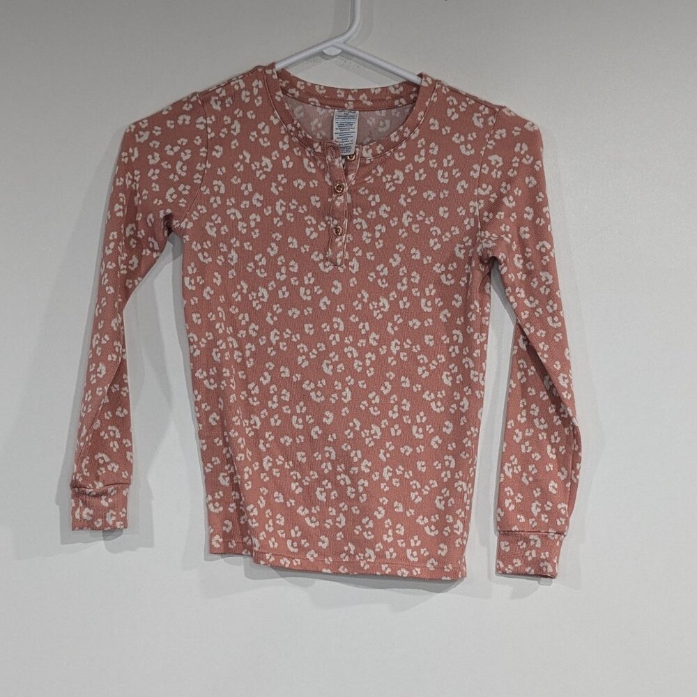 *3/$10* Splendid Animal Print Henley Long Sleeve Top Pink White Size 10